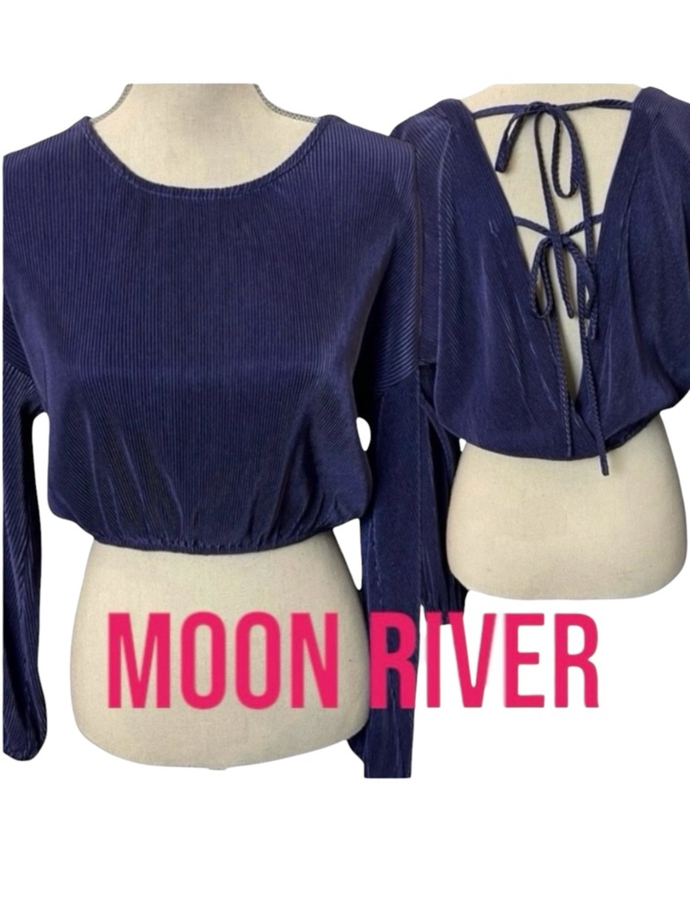 NWOT Moon River Purple Ribbed Long Sleeve Tie Back Crop Top (M)